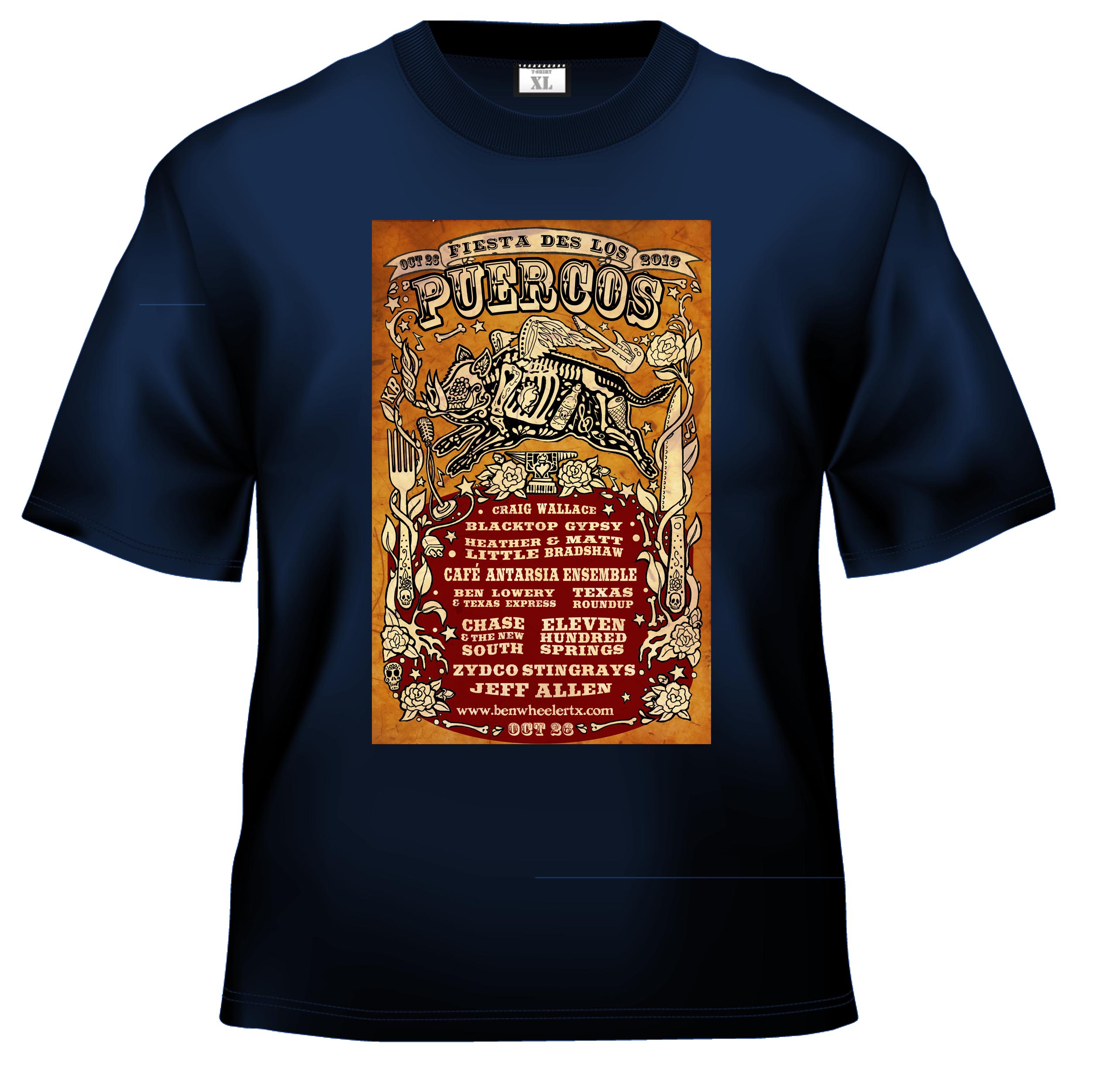 Sugar Skull, Hog skeleton, Tattoo art,Hog Fest T shirt, Ben Wheeler