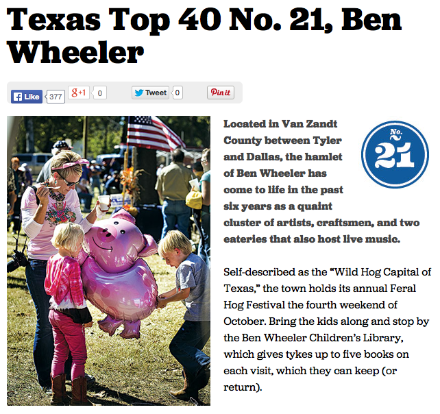 Ben Wheeler, Texas top 40 Texas Highways